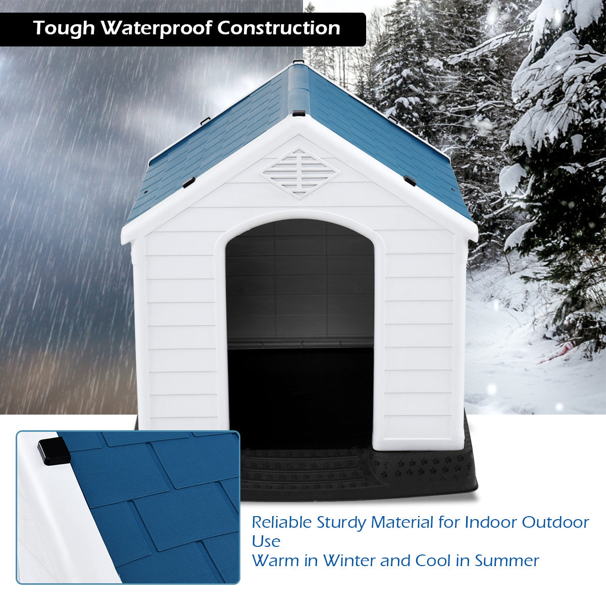 NNECW Dog House with Raised Floor and Fastening Device-65x72x71cm-2