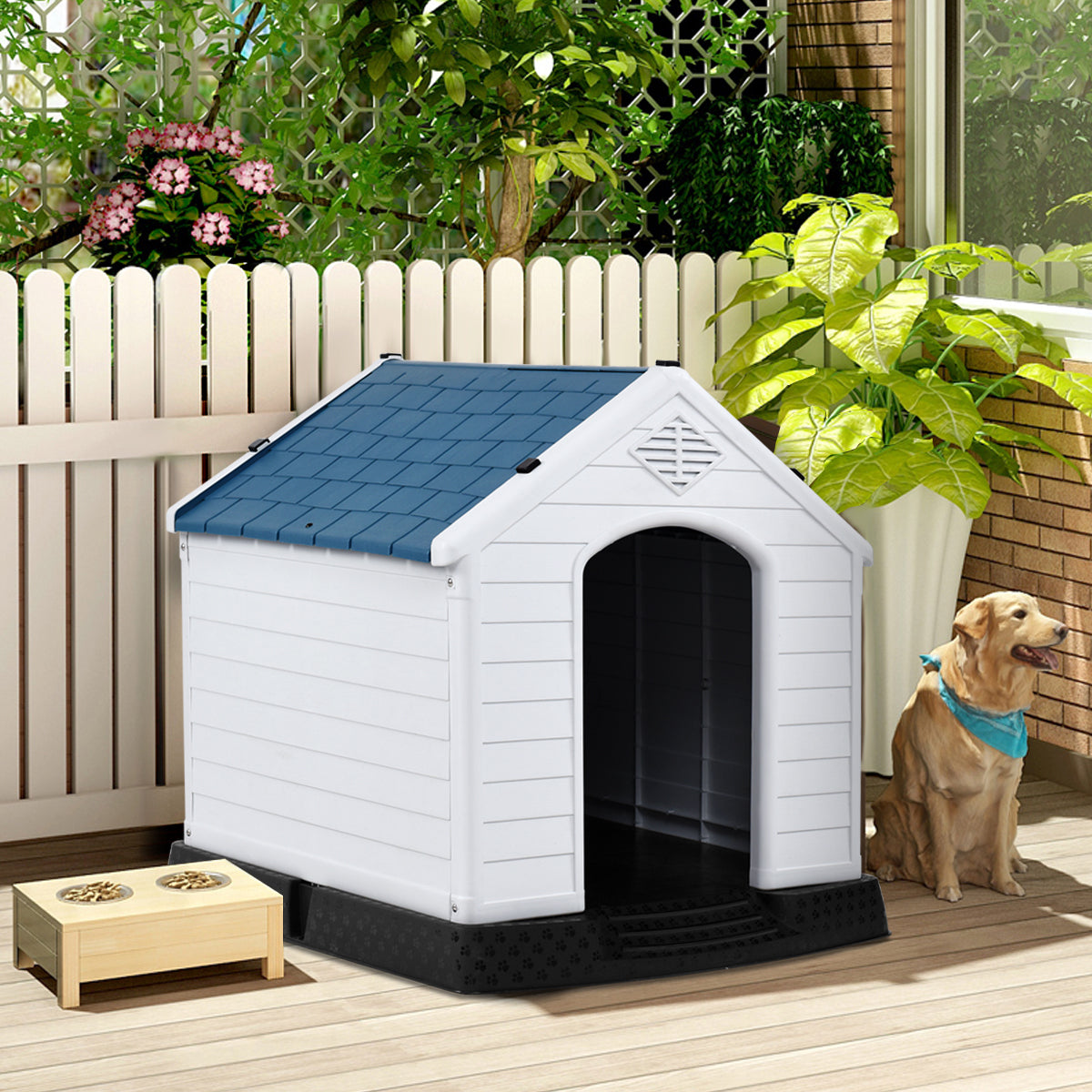 NNECW Dog House with Raised Floor and Fastening Device-65x72x71cm-0